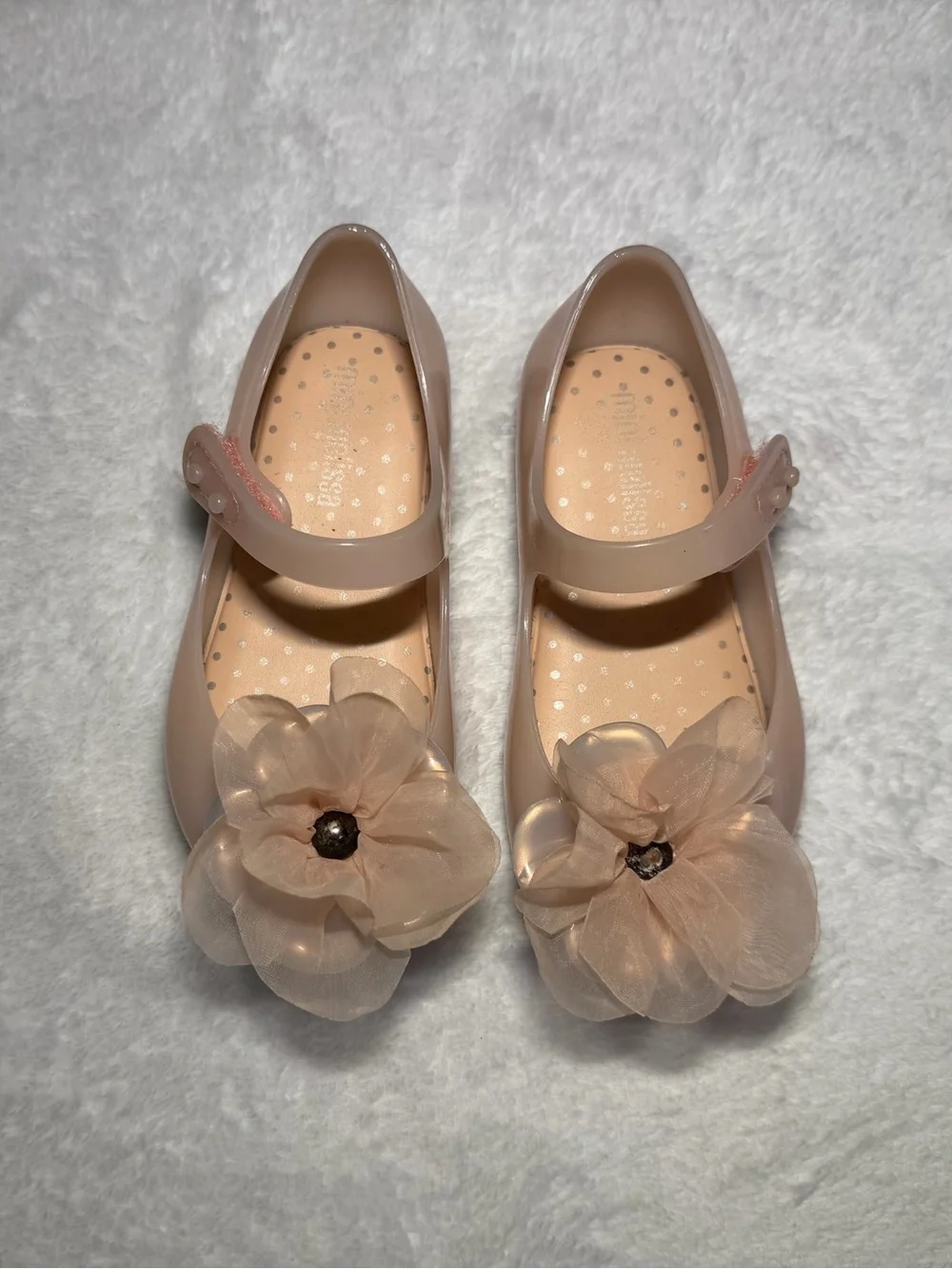 Mini Melissa Girls Floral Jelly Mary Janes in Nude Pink